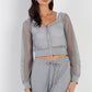 Heather Grey Contrast Fishnet Zip-up Top & Pants Set