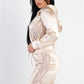 Satin Lace Details Long Sleeve Hooded Crop Top & Biker Short Set