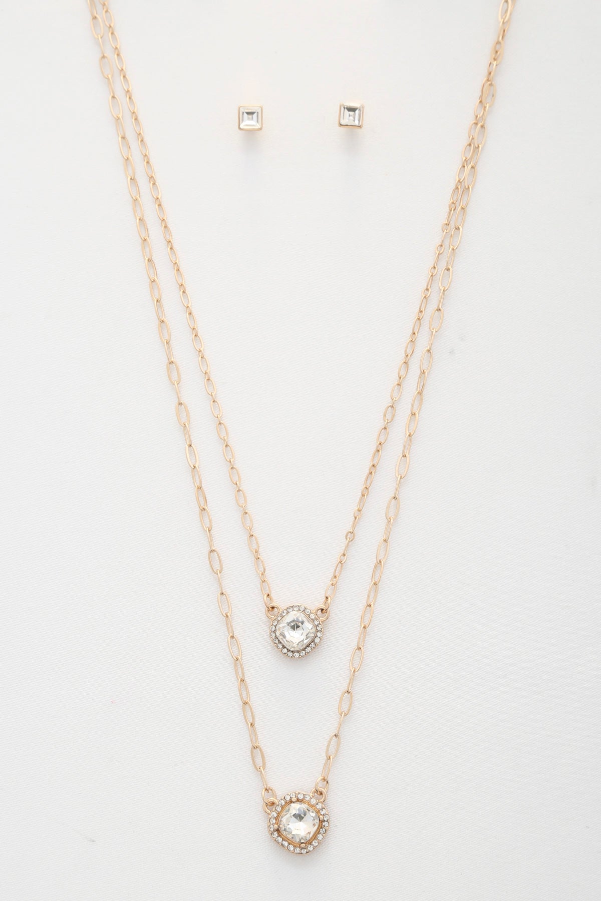 Double Crystal Metal Layered Necklace