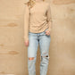 Solid And Cozy Soft Knit Mock Neck Top With Side Ruched Detail