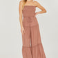 Woven Solid Sleeveless Smocked Ruffle Jumpsuit