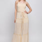 Woven Solid Sleeveless Smocked Ruffle Jumpsuit