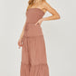 Woven Solid Sleeveless Smocked Ruffle Jumpsuit