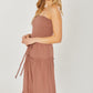 Woven Solid Sleeveless Smocked Ruffle Jumpsuit