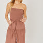 Woven Solid Sleeveless Smocked Ruffle Jumpsuit