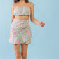 Mint Fuchsia Print Cotton Sleeveless Strappy Crop Top & High Waist Wrap Hem Mini Skirt Set