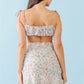 Mint Fuchsia Print Cotton Sleeveless Strappy Crop Top & High Waist Wrap Hem Mini Skirt Set