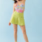 Multicolor Floral Print Sleeveless U-neck Self-tie Strap Bodysuit