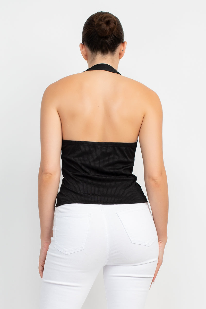 Collared Halter Open Back Top