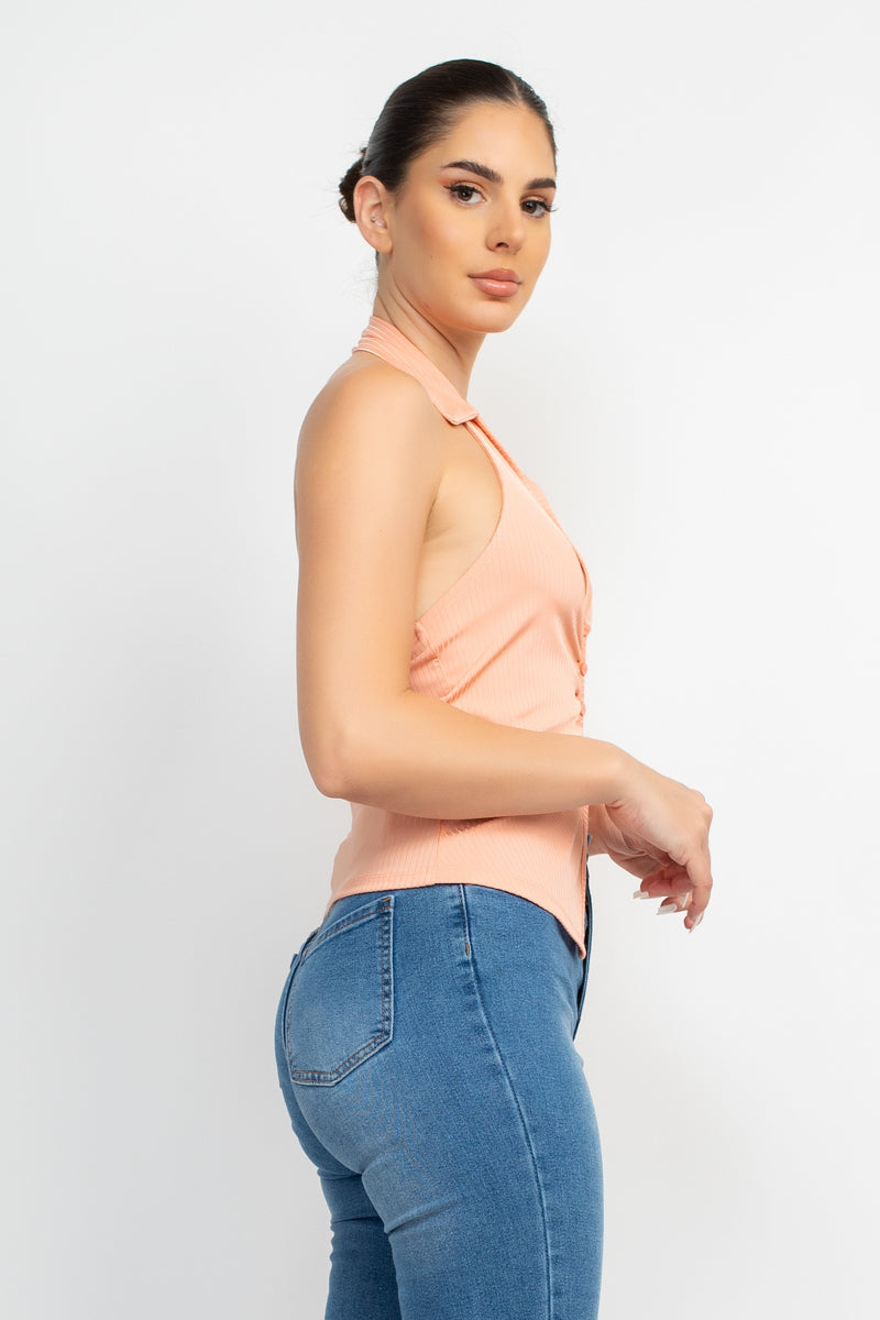 Collared Halter Open Back Top