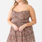 Plus Floral Print Ruched Ruffle Smocked Back Top & High Waist Flare Hem Mini Skirt Set