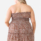 Plus Floral Print Ruched Ruffle Smocked Back Top & High Waist Flare Hem Mini Skirt Set