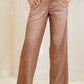 Waist Elastic High-rise, Straight Fake Denim Print Pants