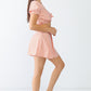 White & Orange Stripe Print Self-tie Short Sleeve Crop Top & High Waist Shorts Set