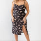 Plus Floral Ribbed Ruched Sleeveless Midi Dress