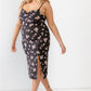 Plus Floral Ribbed Ruched Sleeveless Midi Dress