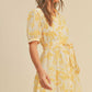 Button closure waist belt puff sleeve dress