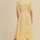 Button closure waist belt puff sleeve dress