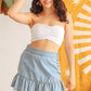 White Embroidery Cotton Strapless Smocked Back Crop Top