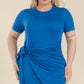Plus Size Solid Wrap Front Tie Side Short Sleeve Mini Dress