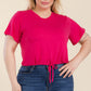 Plus Size Tie Front Drawstring Short Sleeve Crop Top