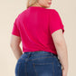 Plus Size Tie Front Drawstring Short Sleeve Crop Top