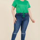 Plus Size Tie Front Drawstring Short Sleeve Crop Top