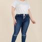 Plus Size Tie Front Drawstring Short Sleeve Crop Top