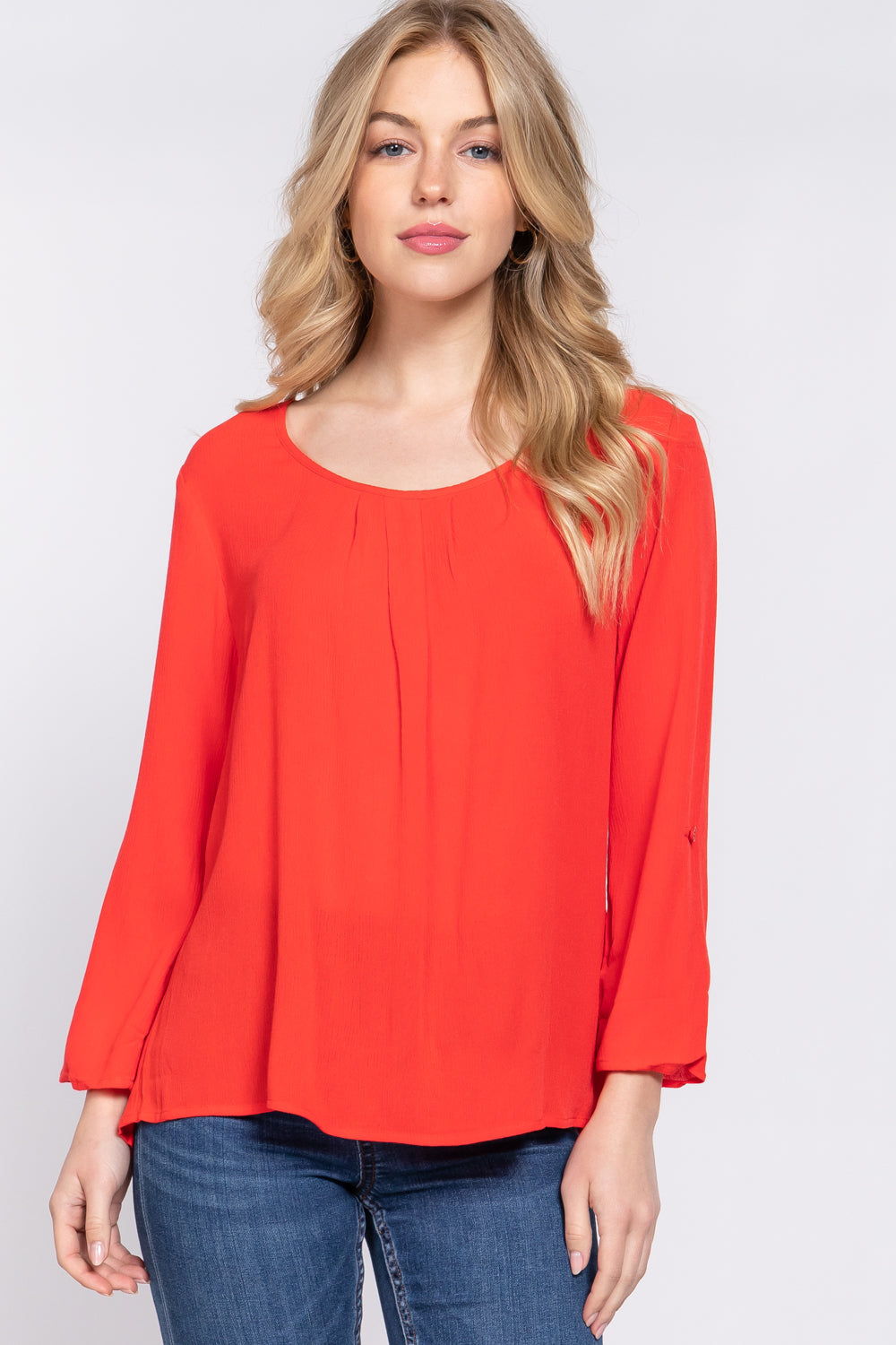 3/4 Roll Up Slv Pleated Blouse