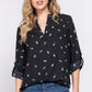 3/4 Roll Up Slv V-neck Print Blouse