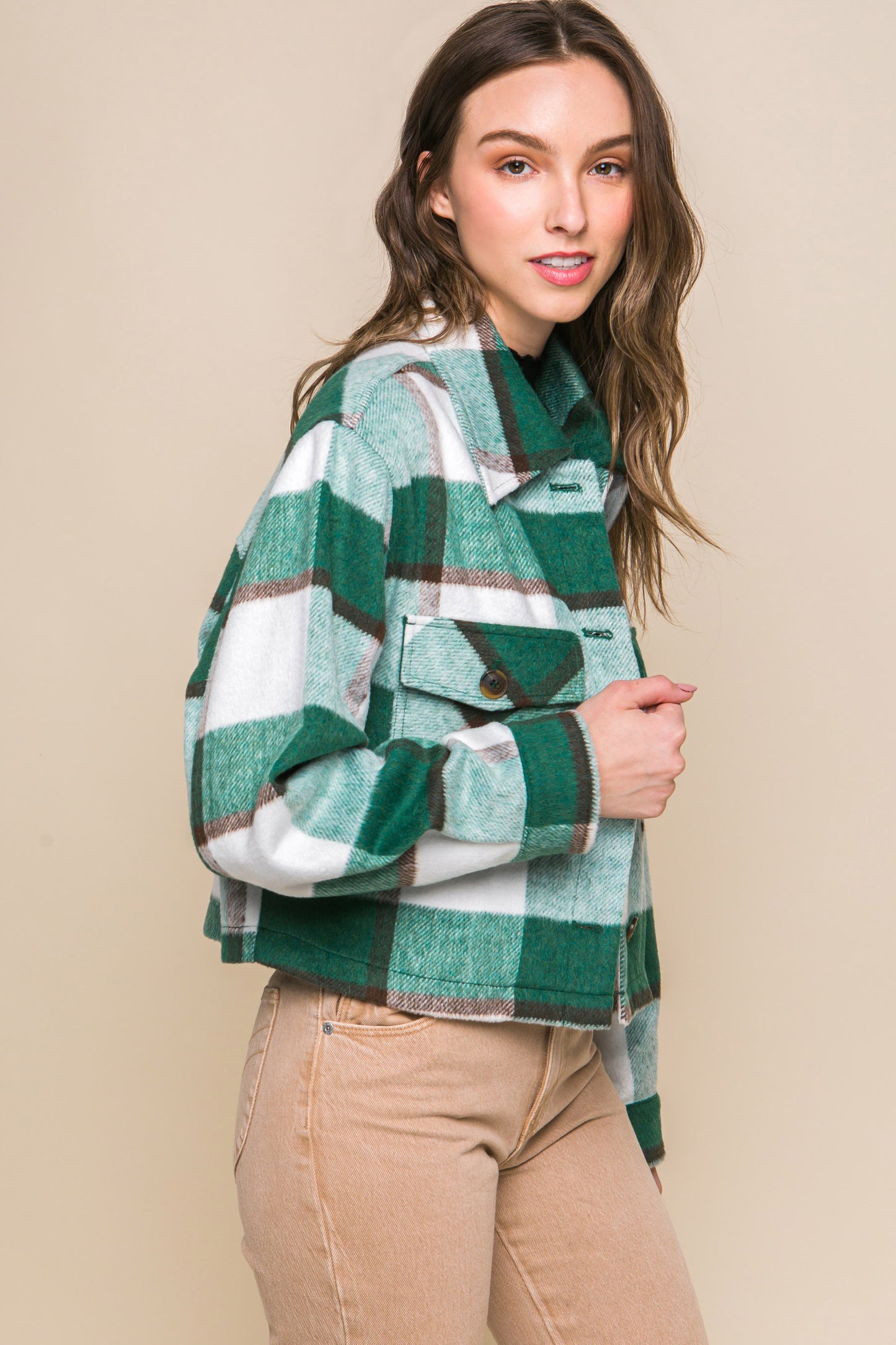 Yarn Dyed Plaid Button Up Jacket