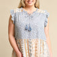 Woven Prints Mixed And Sleeveless Flutter Top With Tassel Tie