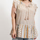 Woven Prints Mixed And Sleeveless Flutter Top With Tassel Tie