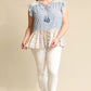 Woven Prints Mixed And Sleeveless Flutter Top With Tassel Tie