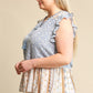 Woven Prints Mixed And Sleeveless Flutter Top With Tassel Tie