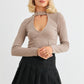 Taupe Ribbed Cut-out Detail Long Sleeve Bodysuit