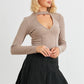 Taupe Ribbed Cut-out Detail Long Sleeve Bodysuit