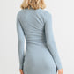 Blue Flannel Zip-up Mock Neck Mini Dress