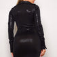 Long Sleeve Collared Slinky Foil Dress