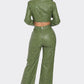 Faux Leather Set With Rhinestone Detail
