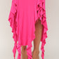 Solid Bottom Ruffle Trim Hem Slit Tube Maxi Dress