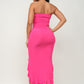 Solid Bottom Ruffle Trim Hem Slit Tube Maxi Dress