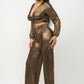 Foil Plisse Tunnel Shirring Top And Pants Set