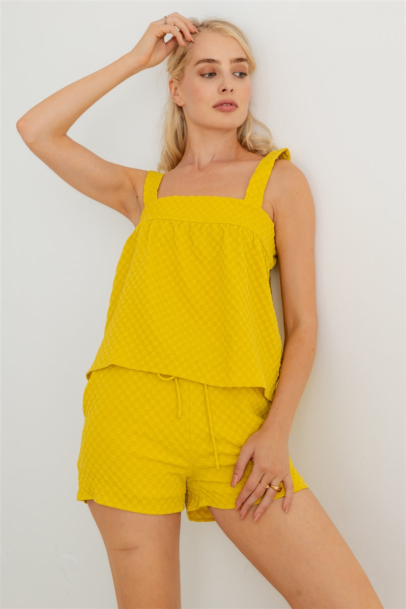 Dijon Textured Sleeveless Flare Top & High Waist Two Pocket Shorts Set