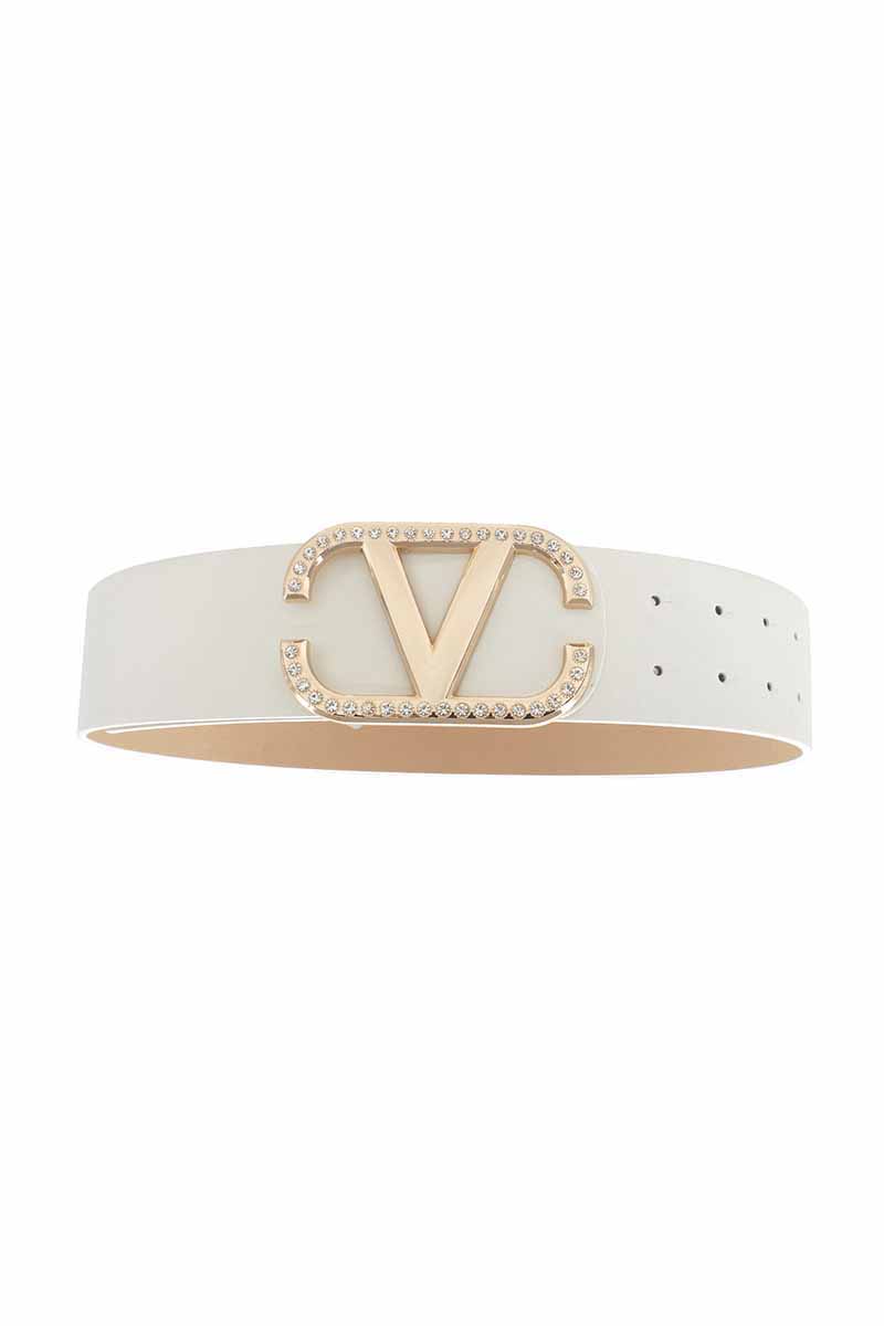 Angled Rhinestone Inverted V Buckle Belt