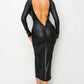 Ribbed Knit Metallic Backless Midi Dress