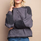 Waffle Knit And Fleece Contrast Henley Top With Button Front