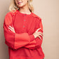 Waffle Knit And Fleece Contrast Henley Top With Button Front