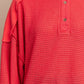 Waffle Knit And Fleece Contrast Henley Top With Button Front