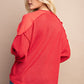 Waffle Knit And Fleece Contrast Henley Top With Button Front